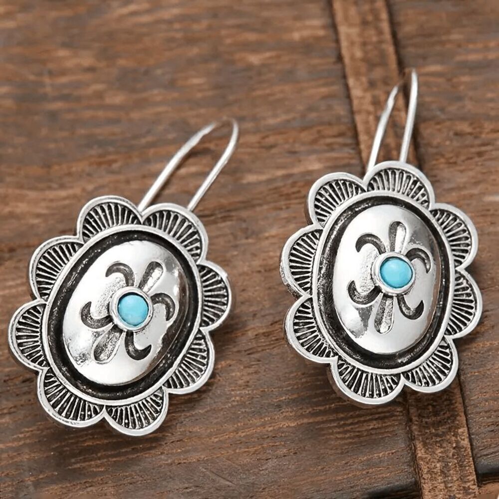Western Boho Turquoise Lotus Earrings